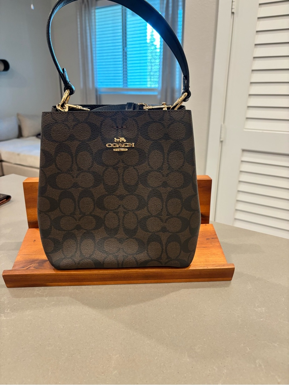 Coach Brown Signature Logo Shoulder Bag with Gold Hardware